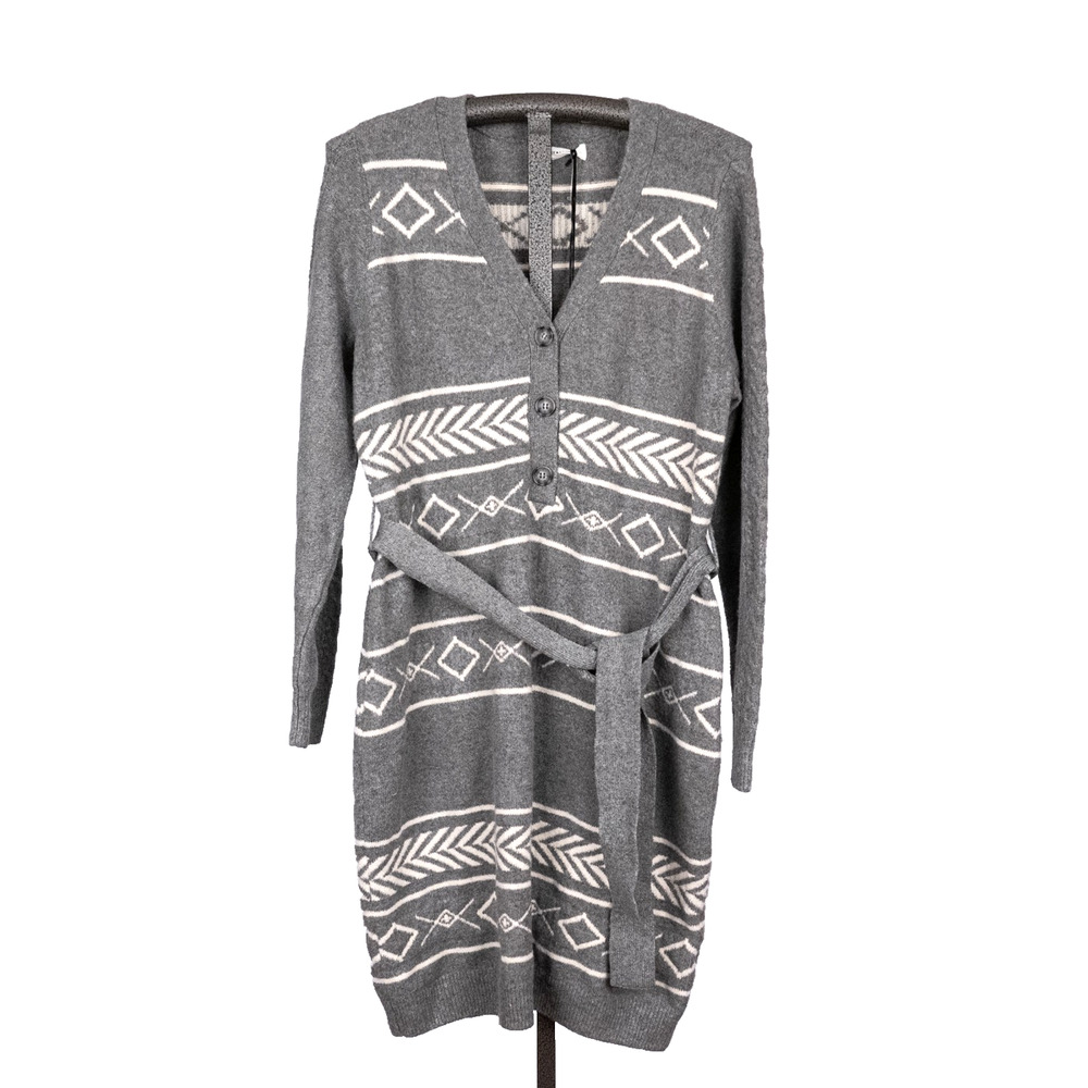 Lucky Brand Gray Belted Sweater Dress Size 1X Aztec Cabin Fair Isle Western Cozy